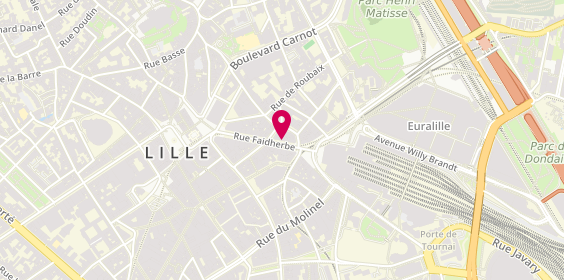 Plan de AQUATOUR LILLE - Agence de voyages à Lille, 55 Rue Faidherbe, 59800 Lille